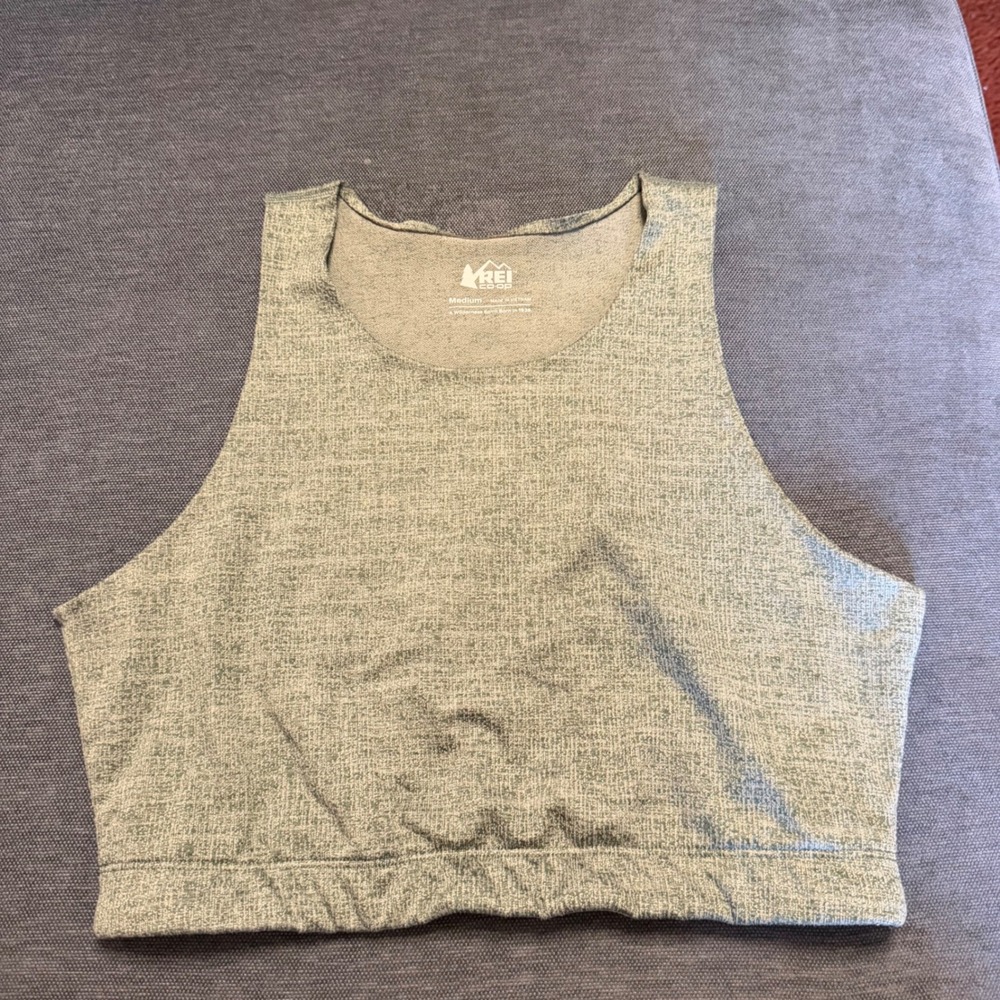 REI Co-op Womens Medium Sage Green Heathered High Neck Athletic Crop Top Tank